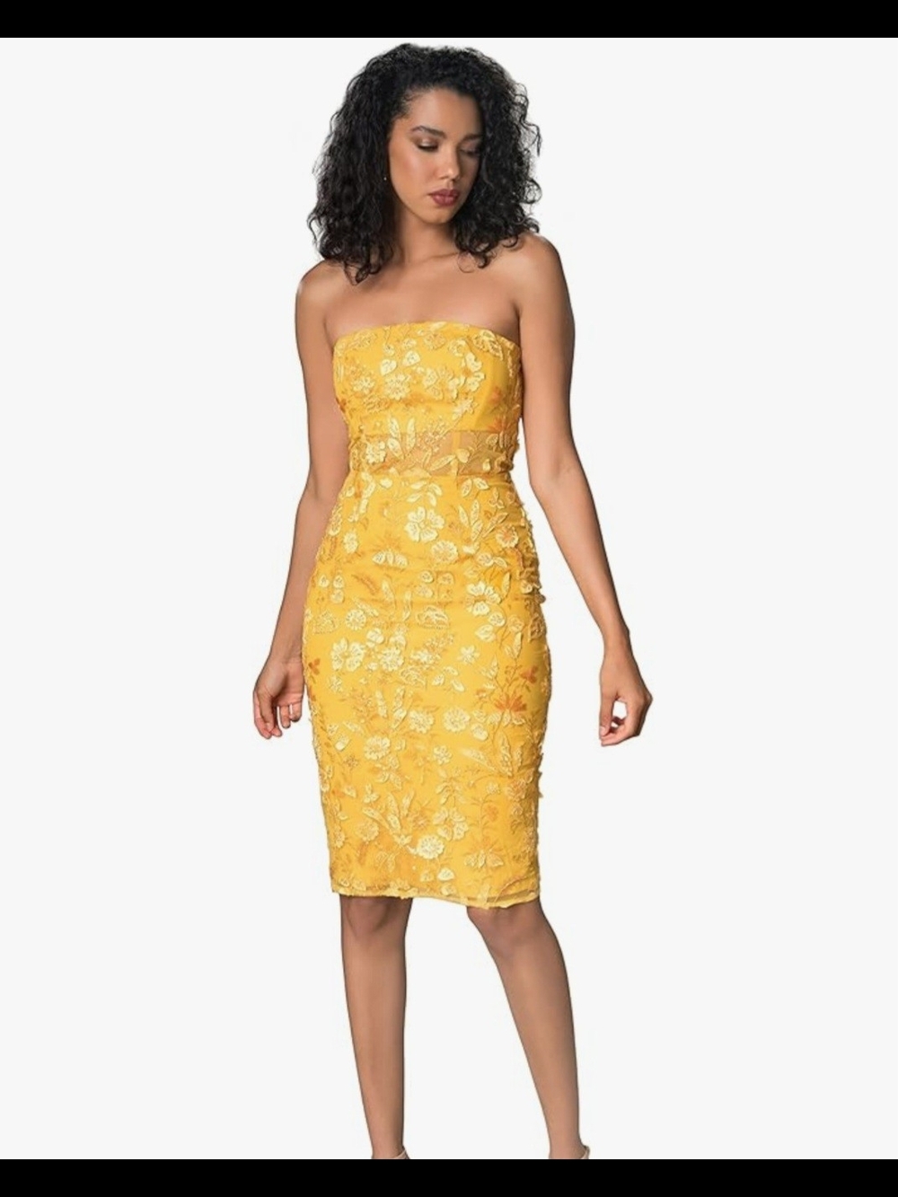 Dress The Population Ynez Bodycon Midi Dress Strapless Yellow Large